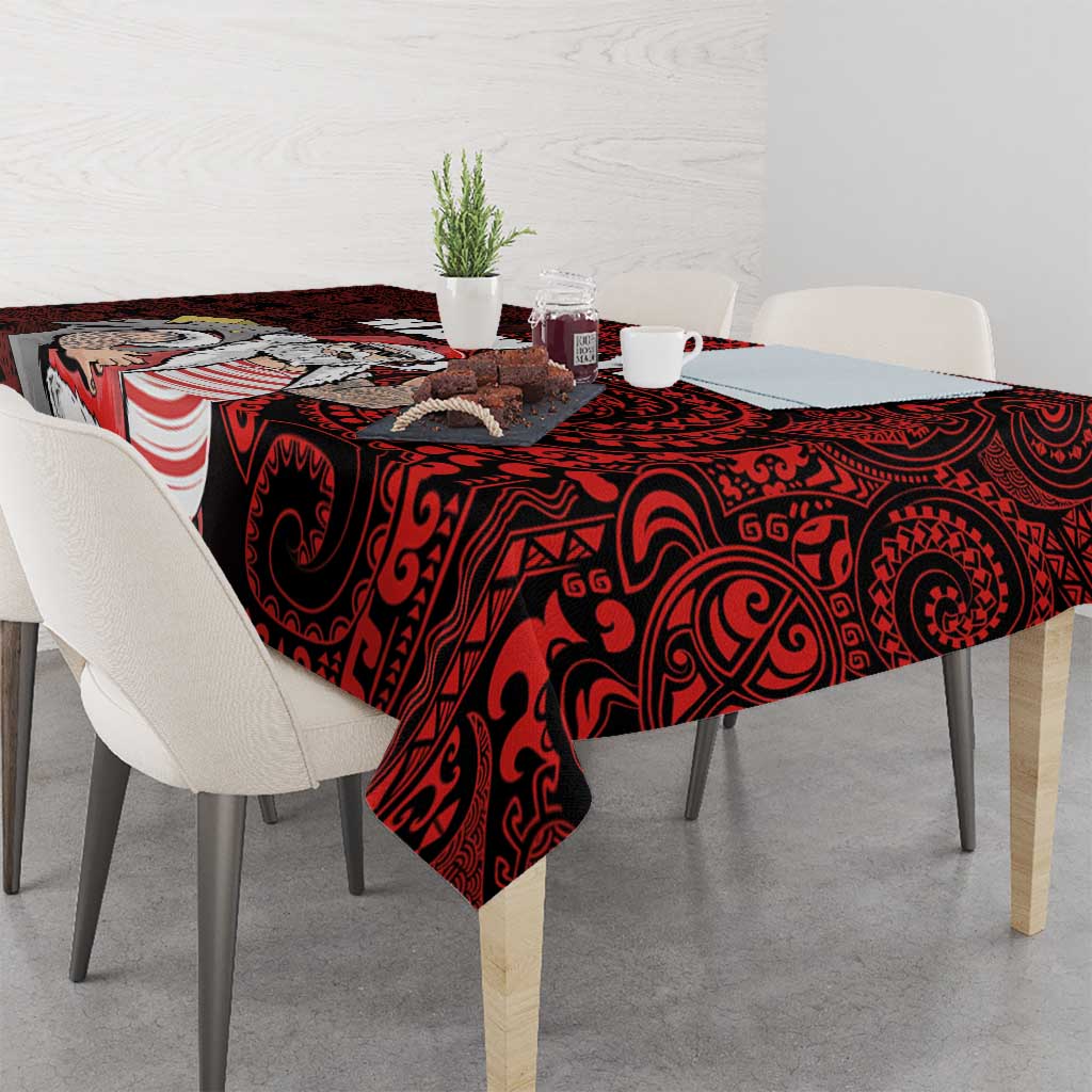 Hawaii Aloha Santa Claus Funny Polynesian Tattoo Tablecloth Red Color