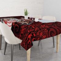 Hawaii Aloha Santa Claus Funny Polynesian Tattoo Tablecloth Red Color
