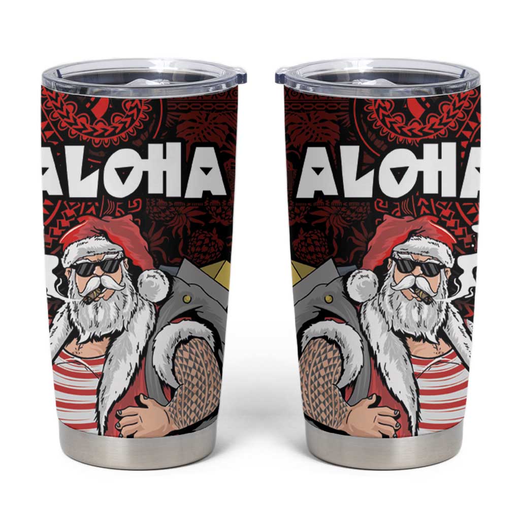 Hawaii Aloha Santa Claus Funny Polynesian Tattoo Tumbler Cup Red Color