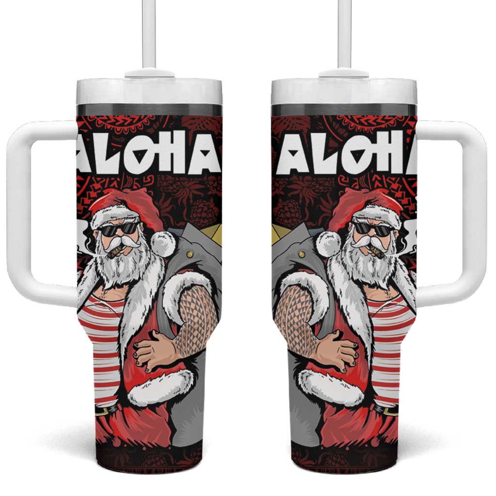 Hawaii Aloha Santa Claus Funny Polynesian Tattoo Tumbler With Handle Red Color