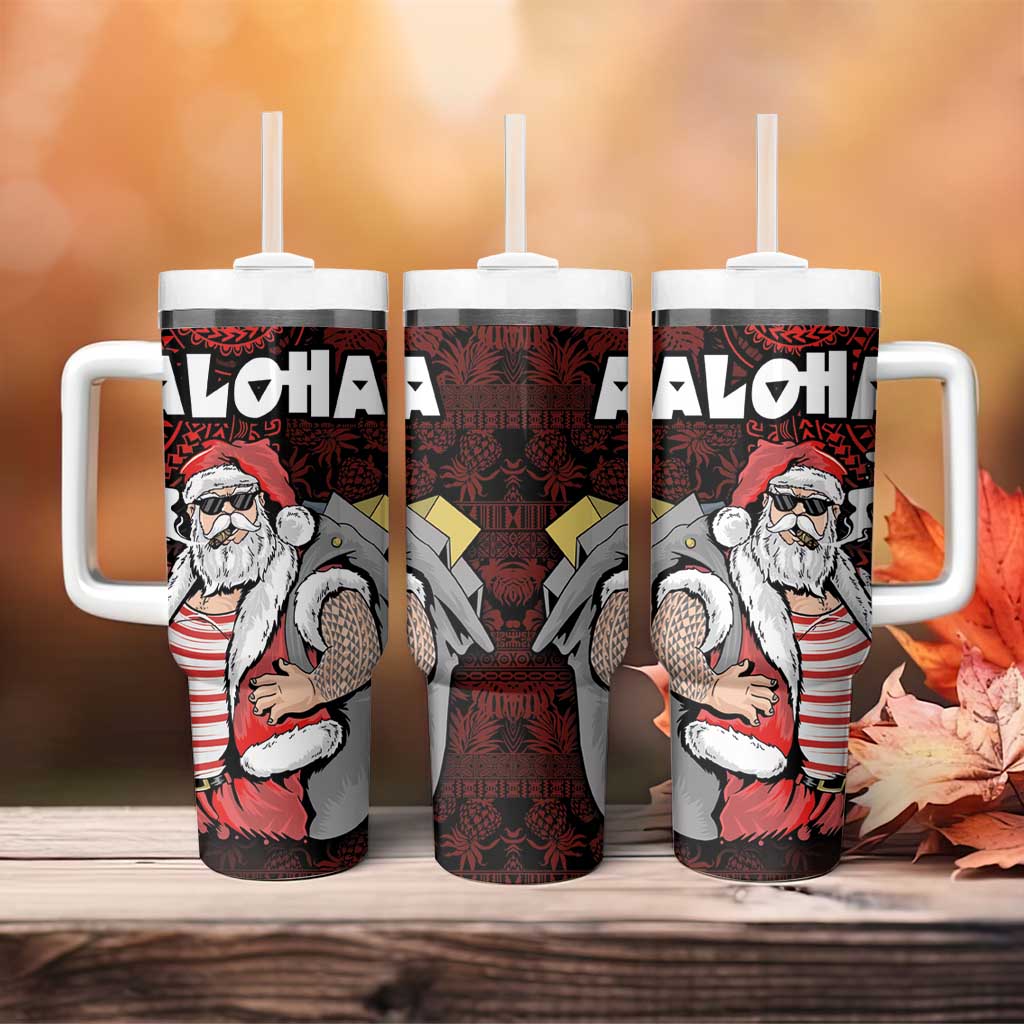 Hawaii Aloha Santa Claus Funny Polynesian Tattoo Tumbler With Handle Red Color