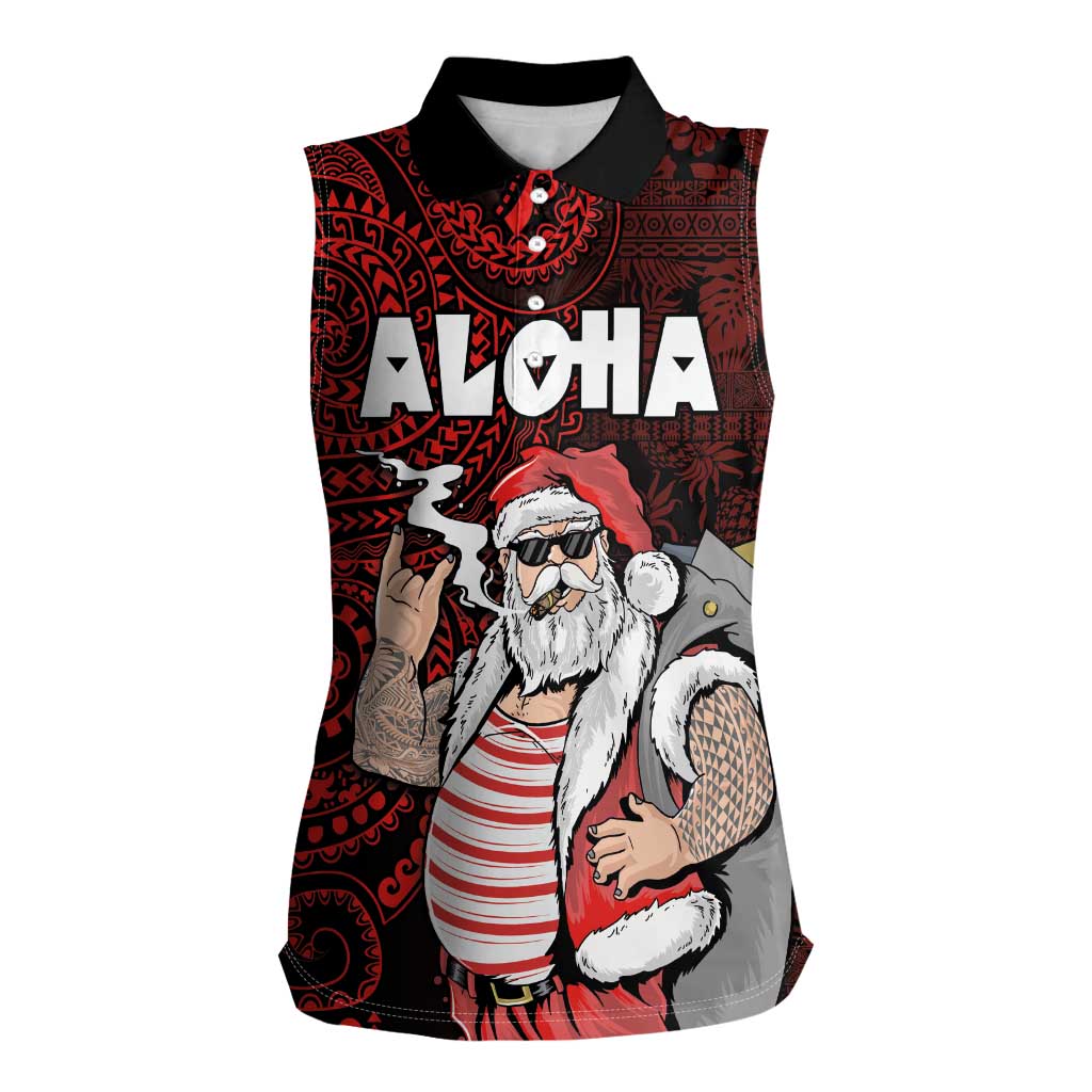 Hawaii Aloha Santa Claus Funny Polynesian Tattoo Women Sleeveless Polo Shirt Red Color LT03 Female Red - Polynesian Pride