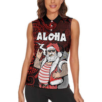 Hawaii Aloha Santa Claus Funny Polynesian Tattoo Women Sleeveless Polo Shirt Red Color LT03 - Polynesian Pride