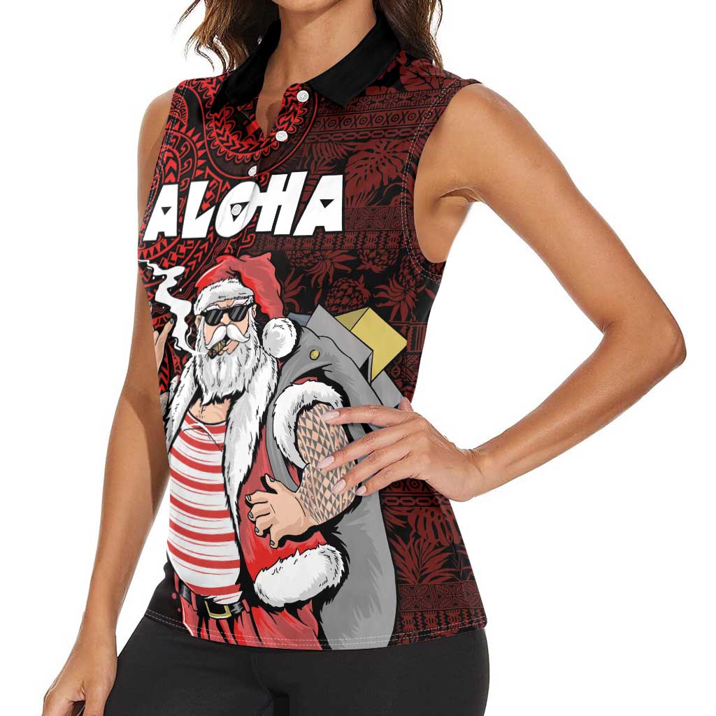 Hawaii Aloha Santa Claus Funny Polynesian Tattoo Women Sleeveless Polo Shirt Red Color LT03 - Polynesian Pride