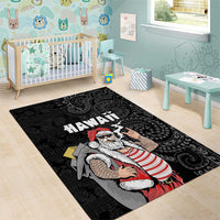 Hawaii Aloha Santa Claus Funny Polynesian Tattoo Area Rug Black Color