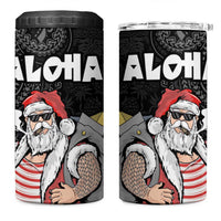 Hawaii Aloha Santa Claus Funny Polynesian Tattoo 4 in 1 Can Cooler Tumbler Black Color