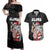 Hawaii Aloha Santa Claus Funny Polynesian Tattoo Couples Matching Off Shoulder Maxi Dress and Hawaiian Shirt Black Color