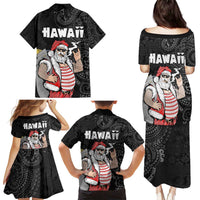 Hawaii Aloha Santa Claus Funny Polynesian Tattoo Family Matching Puletasi and Hawaiian Shirt Black Color LT03 - Polynesian Pride