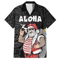 Hawaii Aloha Santa Claus Funny Polynesian Tattoo Family Matching Puletasi and Hawaiian Shirt Black Color LT03 Dad's Shirt - Short Sleeve Black - Polynesian Pride