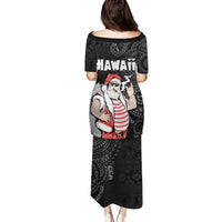 Hawaii Aloha Santa Claus Funny Polynesian Tattoo Family Matching Puletasi and Hawaiian Shirt Black Color LT03 - Polynesian Pride