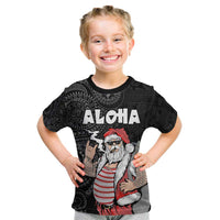 Hawaii Aloha Santa Claus Funny Polynesian Tattoo Kid T Shirt Black Color