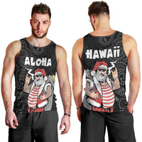 Hawaii Aloha Santa Claus Funny Polynesian Tattoo Men Tank Top Black Color