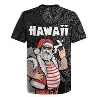 Hawaii Aloha Santa Claus Funny Polynesian Tattoo Rugby Jersey Black Color