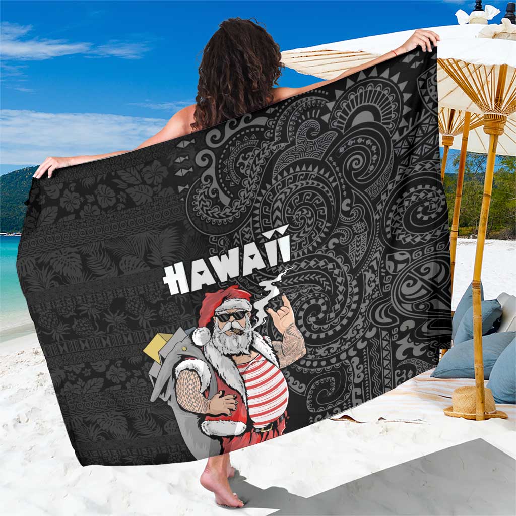 Hawaii Aloha Santa Claus Funny Polynesian Tattoo Sarong Black Color