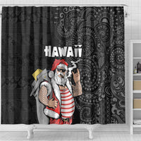 Hawaii Aloha Santa Claus Funny Polynesian Tattoo Shower Curtain Black Color