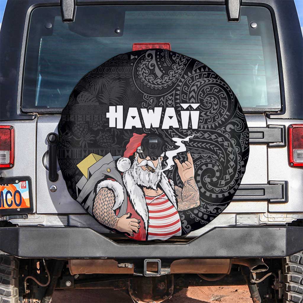 Hawaii Aloha Santa Claus Funny Polynesian Tattoo Spare Tire Cover Black Color