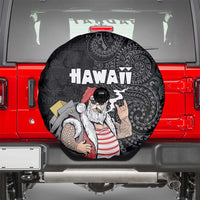 Hawaii Aloha Santa Claus Funny Polynesian Tattoo Spare Tire Cover Black Color