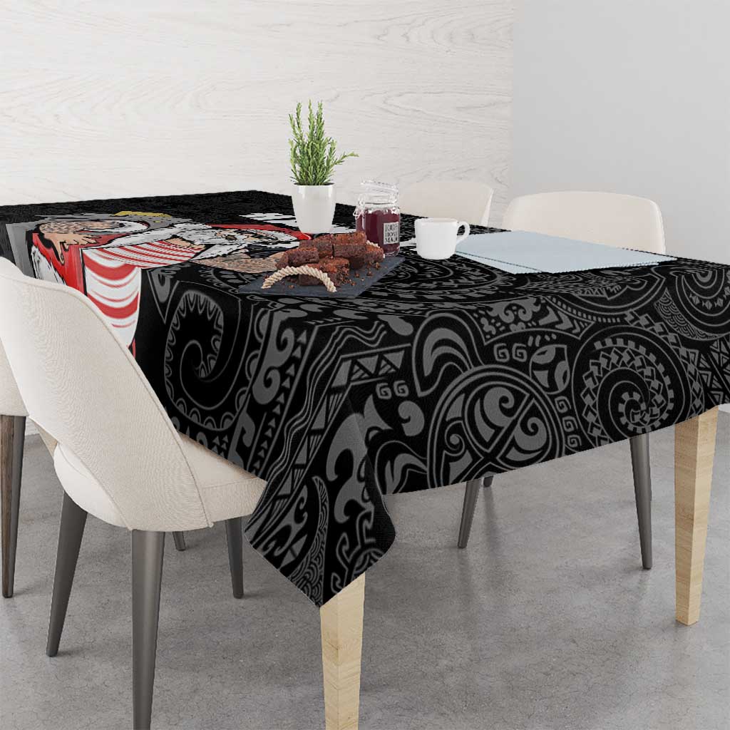 Hawaii Aloha Santa Claus Funny Polynesian Tattoo Tablecloth Black Color