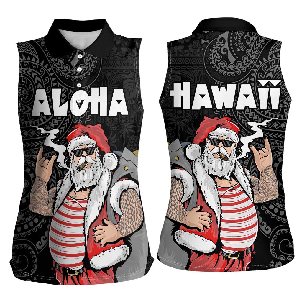 Hawaii Aloha Santa Claus Funny Polynesian Tattoo Women Sleeveless Polo Shirt Black Color LT03 - Polynesian Pride