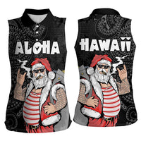 Hawaii Aloha Santa Claus Funny Polynesian Tattoo Women Sleeveless Polo Shirt Black Color LT03 - Polynesian Pride