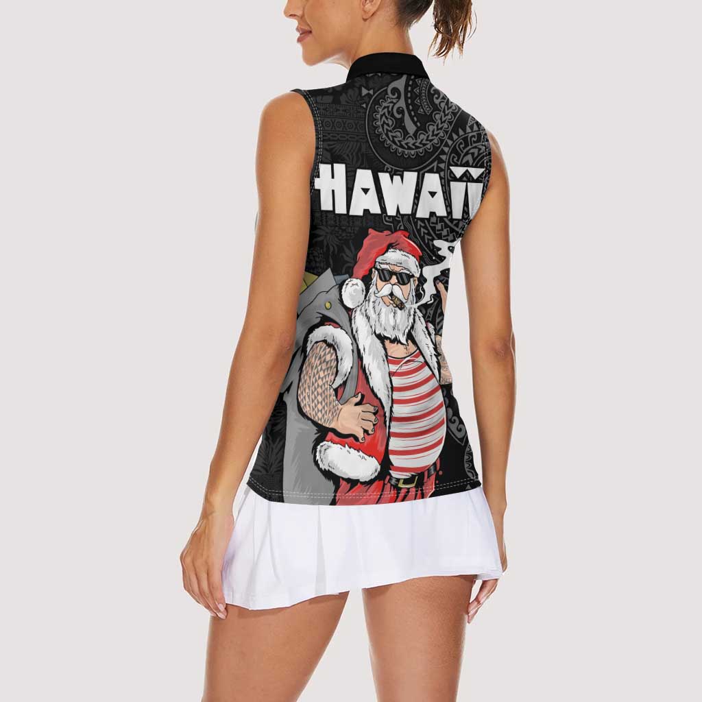 Hawaii Aloha Santa Claus Funny Polynesian Tattoo Women Sleeveless Polo Shirt Black Color LT03 - Polynesian Pride