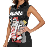Hawaii Aloha Santa Claus Funny Polynesian Tattoo Women Sleeveless Polo Shirt Black Color LT03 - Polynesian Pride
