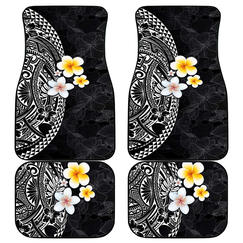 Hawaiian Hibiscus and Plumeria Polynesian Tribal Tattoo Car Mats Black Color