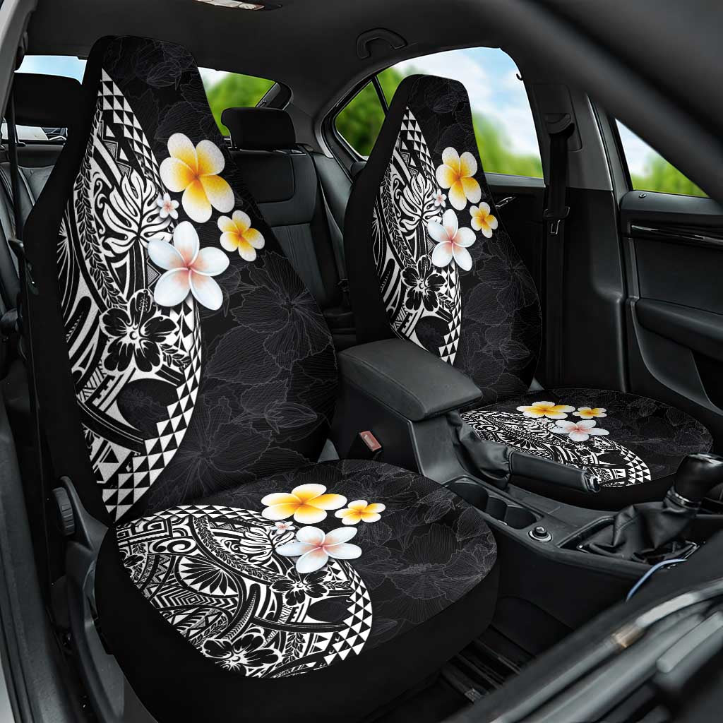 Hawaiian Hibiscus and Plumeria Polynesian Tribal Tattoo Car Seat Cover Black Color