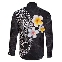 Hawaiian Hibiscus and Plumeria Polynesian Tribal Tattoo Family Matching Summer Maxi Dress and Hawaiian Shirt Black Color