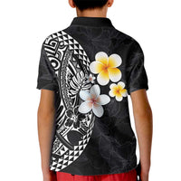 Hawaiian Hibiscus and Plumeria Polynesian Tribal Tattoo Kid Polo Shirt Black Color LT03 - Polynesian Pride
