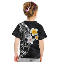 Hawaiian Hibiscus and Plumeria Polynesian Tribal Tattoo Kid T Shirt Black Color