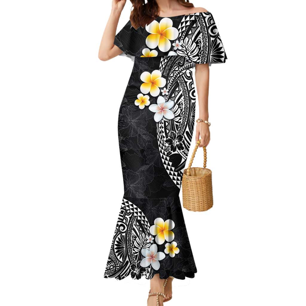 Hawaiian Hibiscus and Plumeria Polynesian Tribal Tattoo Mermaid Dress Black Color LT03 Women Black - Polynesian Pride