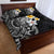 Hawaiian Hibiscus and Plumeria Polynesian Tribal Tattoo Quilt Bed Set Black Color