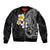 Hawaiian Hibiscus and Plumeria Polynesian Tribal Tattoo Sleeve Zip Bomber Jacket Black Color