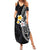 Hawaiian Hibiscus and Plumeria Polynesian Tribal Tattoo Summer Maxi Dress Black Color