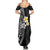 Hawaiian Hibiscus and Plumeria Polynesian Tribal Tattoo Summer Maxi Dress Black Color