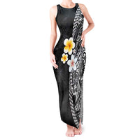 Hawaiian Hibiscus and Plumeria Polynesian Tribal Tattoo Tank Maxi Dress Black Color