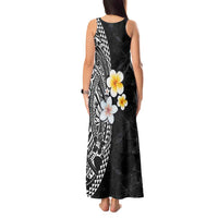 Hawaiian Hibiscus and Plumeria Polynesian Tribal Tattoo Tank Maxi Dress Black Color