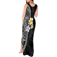 Hawaiian Hibiscus and Plumeria Polynesian Tribal Tattoo Tank Maxi Dress Black Color