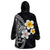 Hawaiian Hibiscus and Plumeria Polynesian Tribal Tattoo Wearable Blanket Hoodie Black Color