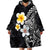 Hawaiian Hibiscus and Plumeria Polynesian Tribal Tattoo Wearable Blanket Hoodie Black Color