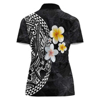 Hawaiian Hibiscus and Plumeria Polynesian Tribal Tattoo Women Polo Shirt Black Color LT03 - Polynesian Pride