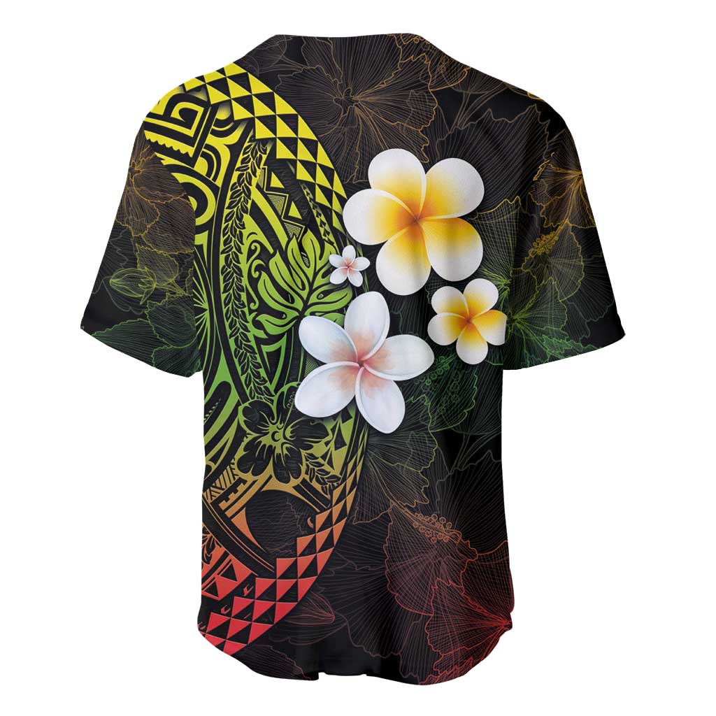 Hawaiian Hibiscus and Plumeria Polynesian Tribal Tattoo Baseball Jersey Reggae Color