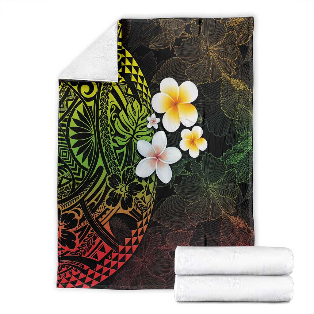 Hawaiian Hibiscus and Plumeria Polynesian Tribal Tattoo Blanket Reggae Color