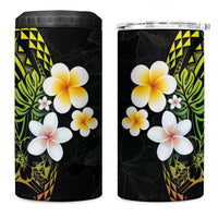 Hawaiian Hibiscus and Plumeria Polynesian Tribal Tattoo 4 in 1 Can Cooler Tumbler Reggae Color