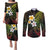 Hawaiian Hibiscus and Plumeria Polynesian Tribal Tattoo Couples Matching Puletasi and Long Sleeve Button Shirt Reggae Color