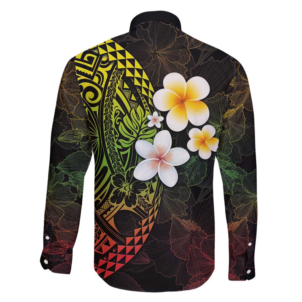 Hawaiian Hibiscus and Plumeria Polynesian Tribal Tattoo Family Matching Short Sleeve Bodycon Dress and Hawaiian Shirt Reggae Color