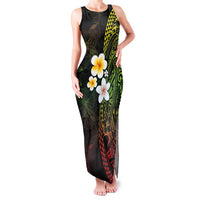 Hawaiian Hibiscus and Plumeria Polynesian Tribal Tattoo Family Matching Tank Maxi Dress and Hawaiian Shirt Reggae Color