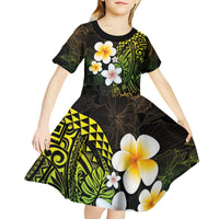 Hawaiian Hibiscus and Plumeria Polynesian Tribal Tattoo Kid Short Sleeve Dress Reggae Color