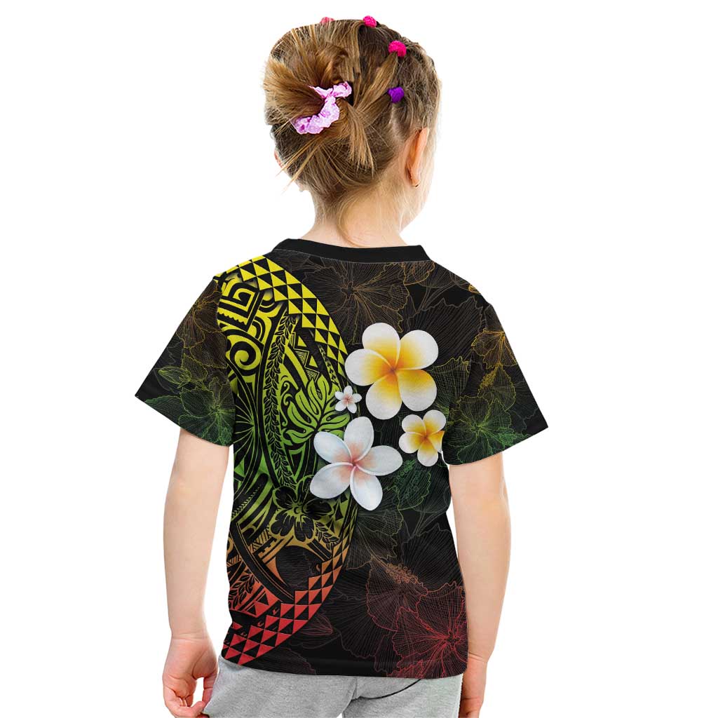 Hawaiian Hibiscus and Plumeria Polynesian Tribal Tattoo Kid T Shirt Reggae Color